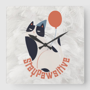 Stay Pawsitive   Dapper Tuxedo Cat Whimsical Acryl Square Wall Clock