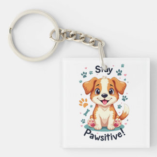 Stay Pawsitive Dog Lover tee  Key Ring