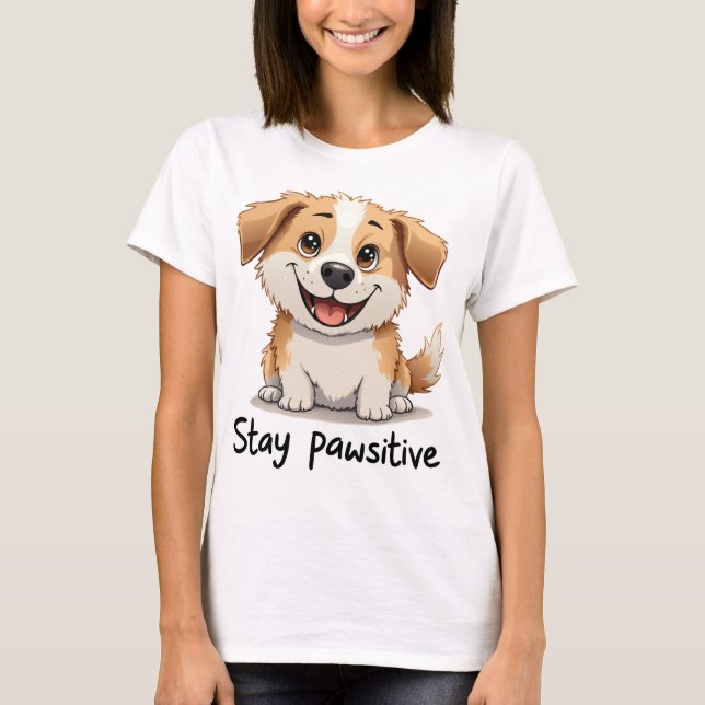 Stay Pawsitive: Drawing of a Dog with a Big Grin T-Shirt (Front)