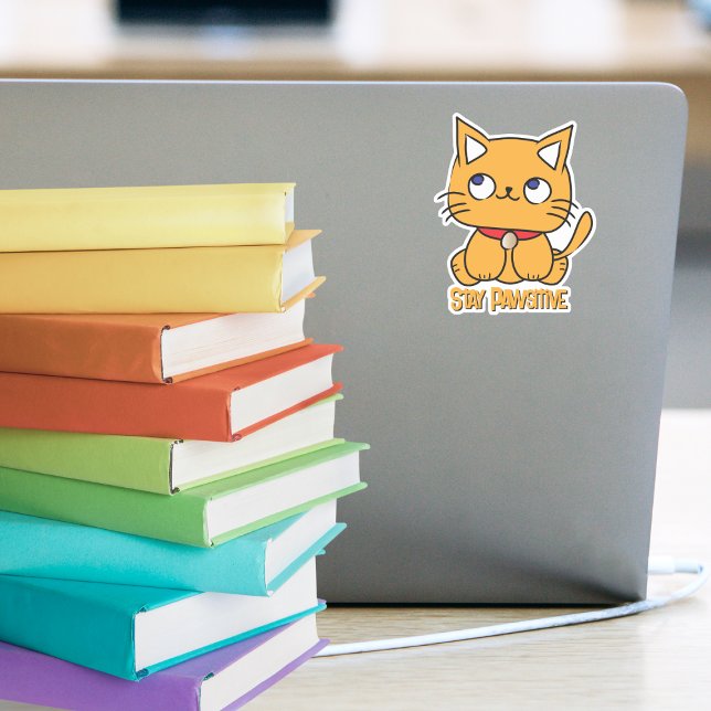 Stay Pawsitive Funny Cat Cartoon Laptop Notebook (Creator Uploaded)