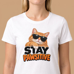 Stay Pawsitive Funny Cat Lover T-Shirt