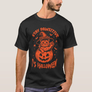 Stay Pawsitive, itu2019s Halloween Pet Creepy Blac T-Shirt