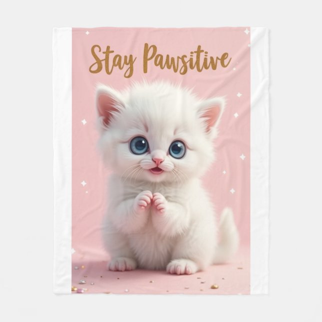 Stay Pawsitive - Motivated kitten adorable design Fleece Blanket (Front)