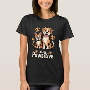 Stay Pawsitive Retro Cat and Dog Lover T-Shirt