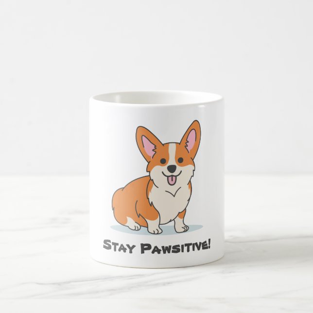 Stay Pawsitive, Stay Positive, Cute Dog Pun Corgi Coffee Mug (Center)