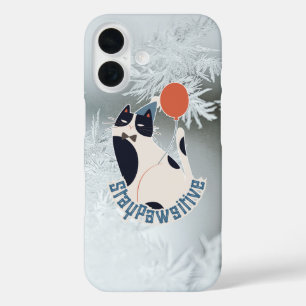 Stay Pawsitive Tuxedo Cat Illustration   iPhone 16 Case