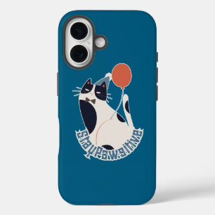 Stay Pawsitive Tuxedo Cat Midnight Blue iPhone 16 Case