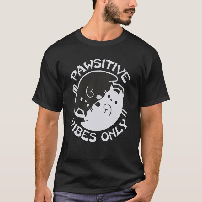 Stay PAWSITIVE VIBES ONLY Cat Yin Yang Namaste Yog T-Shirt (Front)