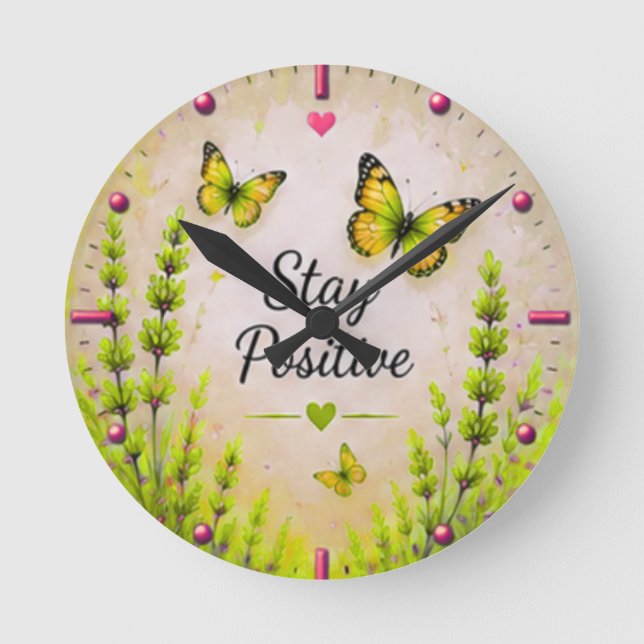 Stay Positive Butterfly Inspirational Wall Clock (Front)