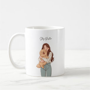 Stay Positive Cute Girl & Dog Hugging Mug