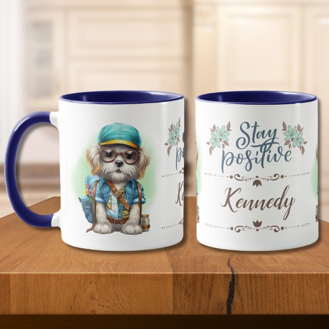 Stay Positive Dog Wearing Backpack Personalised Mug (Creator Uploaded)