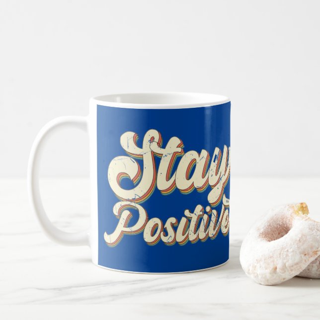 STAY POSITIVE funny 70's typography retro design   Coffee Mug (With Donut)