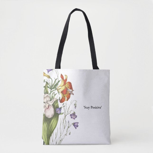 Stay Positive Mindset Vintage Flower Tote Bag (Front)