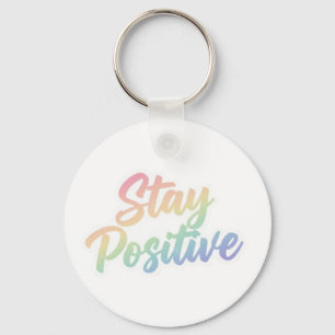 Stay Positive Pastel Rainbow Typography Design Key Ring