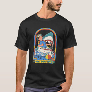 Stay Positive Shark Attack Funny Vintage Retro Com T-Shirt