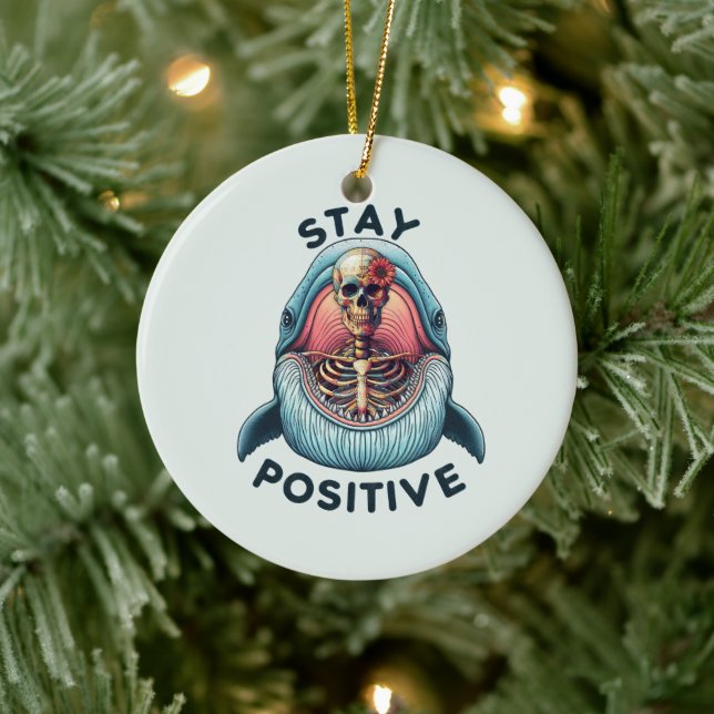 Stay Positive - Skeleton and Whale Ceramic Tree Decoration (Tree)