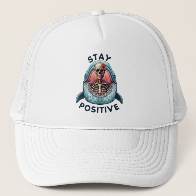 Stay Positive - Skeleton and Whale Trucker Hat (Front)