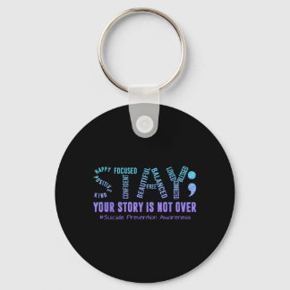 Stay Prevention Awareness Month Teal Purple Ribbon Key Ring
