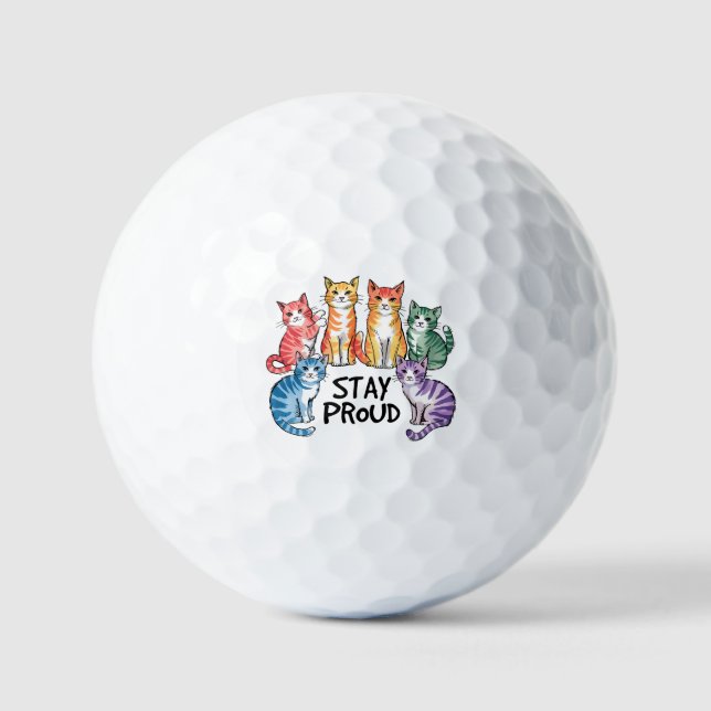 Stay Proud – Rainbow Cat LGBTQ Pride Golf Balls (Front)