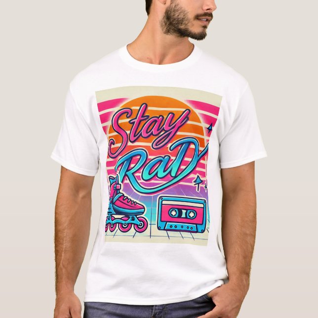 Stay Rad Retro 80s Roller Skate and Cassette T-Shirt (Front)