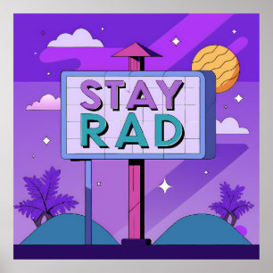 "Stay Rad" Vaporwave Sunset Scene Poster