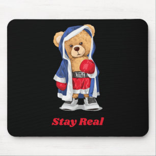 Stay Real Cool Boxing Bear Illustration Graphic De Mouse Mat