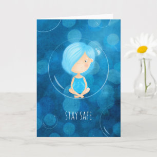 Stay Safe Covid Cute Funny Girl Bubble Drawing Card