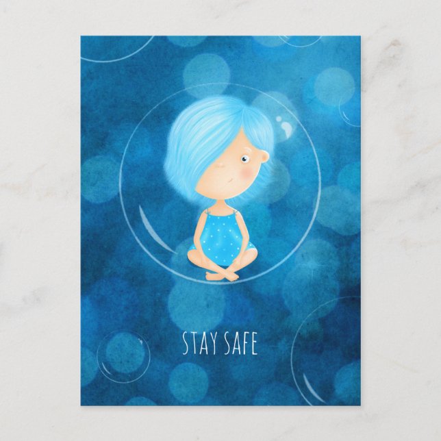 Stay Safe Covid Cute Funny Girl Bubble Drawing Postcard (Front)