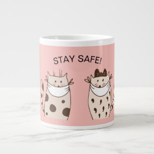 STAY SAFE! FUN CATS WEARING MASKS PINK Mug