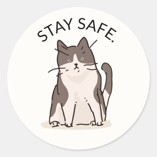 STAY SAFE STICKERS WITH FUN CAT (Front)
