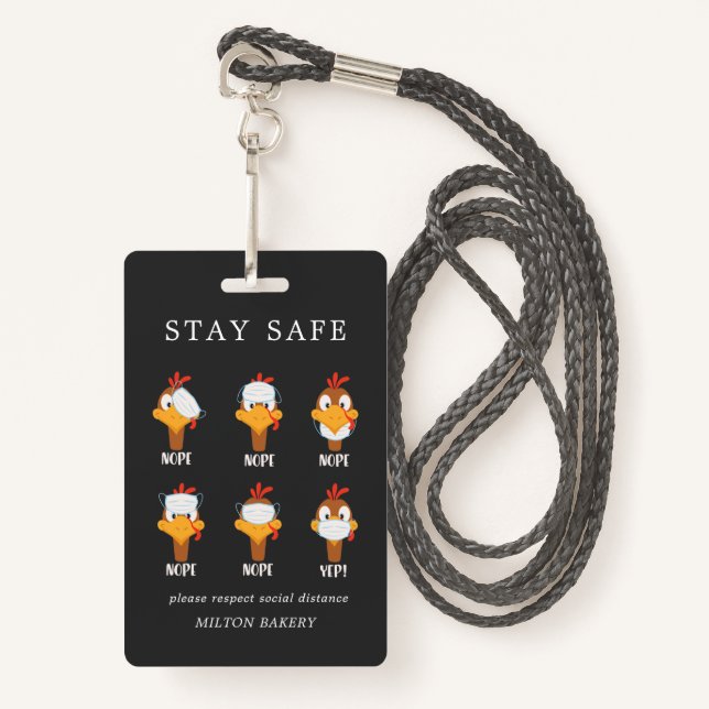 stay safe turkey face mask pandemic monogram ID badge (Front with Lanyard)