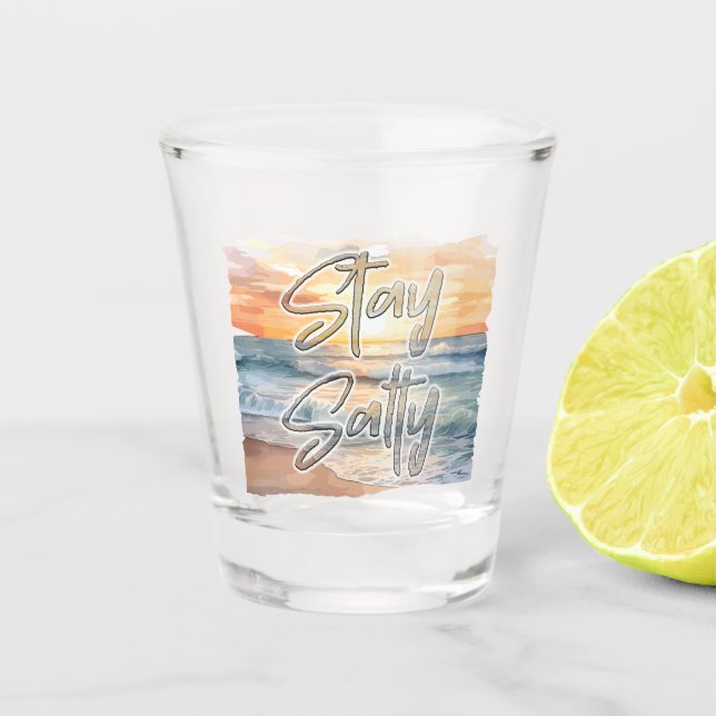 Stay Salty Beach-Themed Coastal Sunset Shot Glass (Front)
