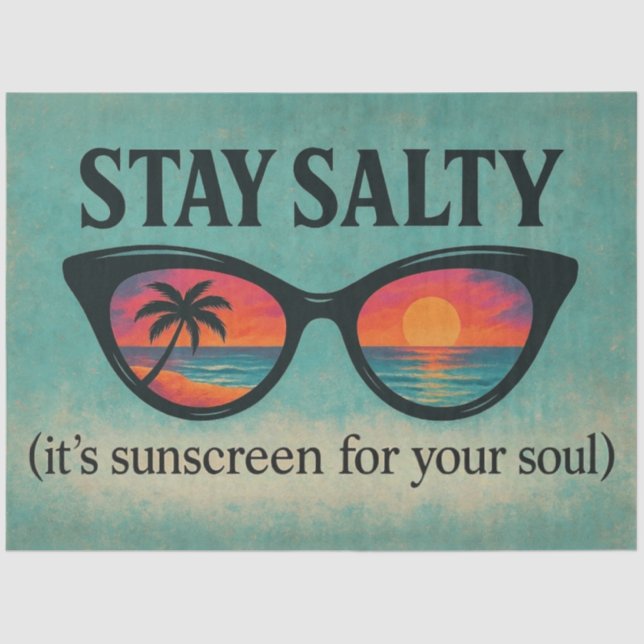 “Stay Salty” Retro Beach Sunset Decoupage Paper (Front)