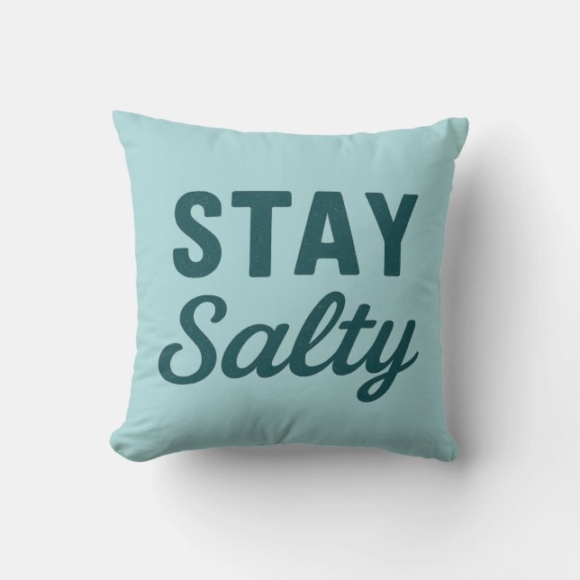 Stay Salty Reversible Teal Sea Glass Coastal Print Cushion (Front)