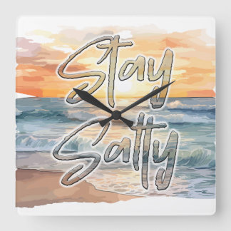 Stay Salty Sunset Beach Square Wall Clock
