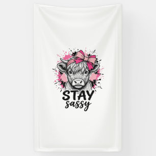 Stay Sassy Pink Highland Cow Vintage Engraving Shi Banner