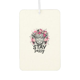 Stay Sassy Pink Highland Cow Vintage Engraving Shi Car Air Freshener