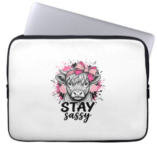 Stay Sassy Pink Highland Cow Vintage Engraving Shi Laptop Sleeve