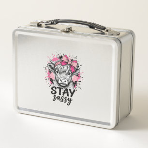 Stay Sassy Pink Highland Cow Vintage Engraving Shi Metal Lunch Box