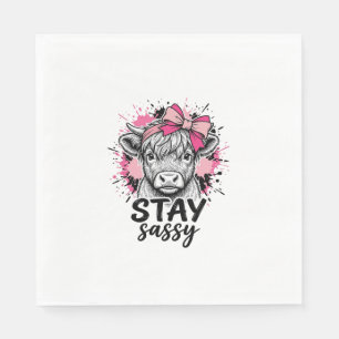 Stay Sassy Pink Highland Cow Vintage Engraving Shi Napkin