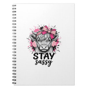 Stay Sassy Pink Highland Cow Vintage Engraving Shi Notebook