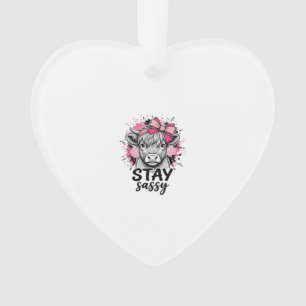 Stay Sassy Pink Highland Cow Vintage Engraving Shi Ornament