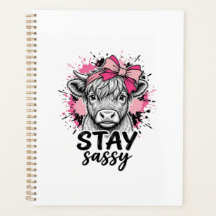 Stay Sassy Pink Highland Cow Vintage Engraving Shi Planner