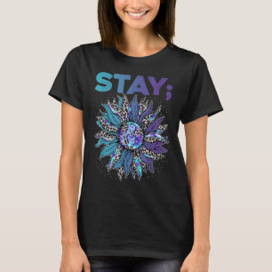 Stay Semicolon Leopard Sunflower Suicide Preventio T-Shirt