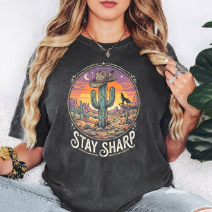 Stay Sharp Cactus Cowboy Wolf Desert Sunset T-Shirt