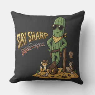 Stay Sharp Desert Legend Cowboy Cactus Illustratio Cushion