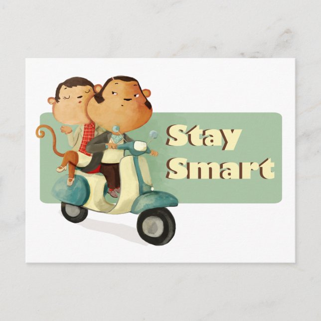 Stay Smart Scooter Monkeys Postcard (Front)