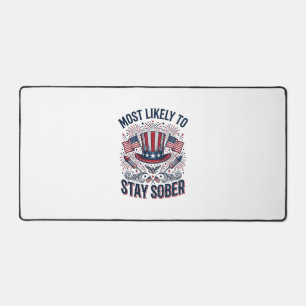 Stay Sober Patriotic Vintage Fireworks Shirt Desig Desk Mat