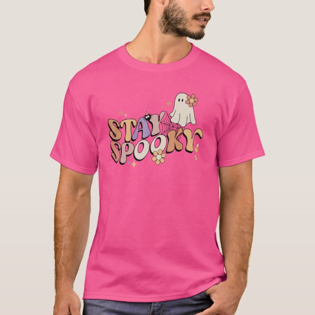 Stay Spooky Cute Creepy Ghost Flower Halloween T-Shirt (Front)