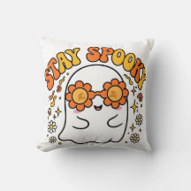 Stay Spooky Cute Ghost Throw Pillow - Retro Groovy